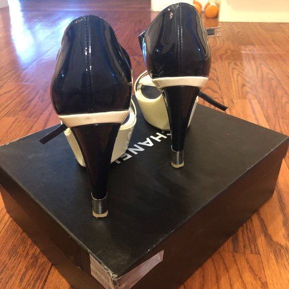 CHANEL Leather & Satin Two Tone Platform An - Picture 3 of 7